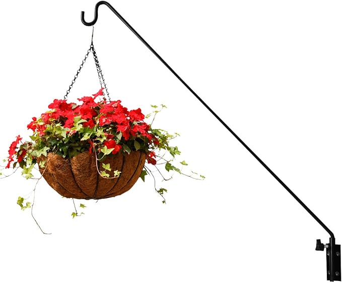 ERYTLLY Extended Reach Deck Hook Wall Pole Wall Mounted, Extensible and Adjustable 28 inch to 43 inch Bracket for Hanging Bird Feeder,Plants,Wind Chimes,Lanterns