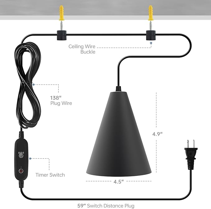 Bstrip Hanging Grow Lights, Full Spectrum Hanging Plant Lights for Indoor Plants, 25W Black Grow Light Bulbs with 16.4FT Power Cord, 3000K Grow Light for Indoor Plant with Timer for Garden, Flowers