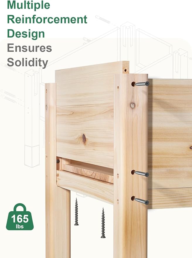 MIXC Wooden Raised Garden Bed with Legs, 48”L X 24”W, Elevated Reinforced Large Planter Box for Vegetable Flower Herb Outdoors - Beam and Column Structure - Unmatched Strength Outlast