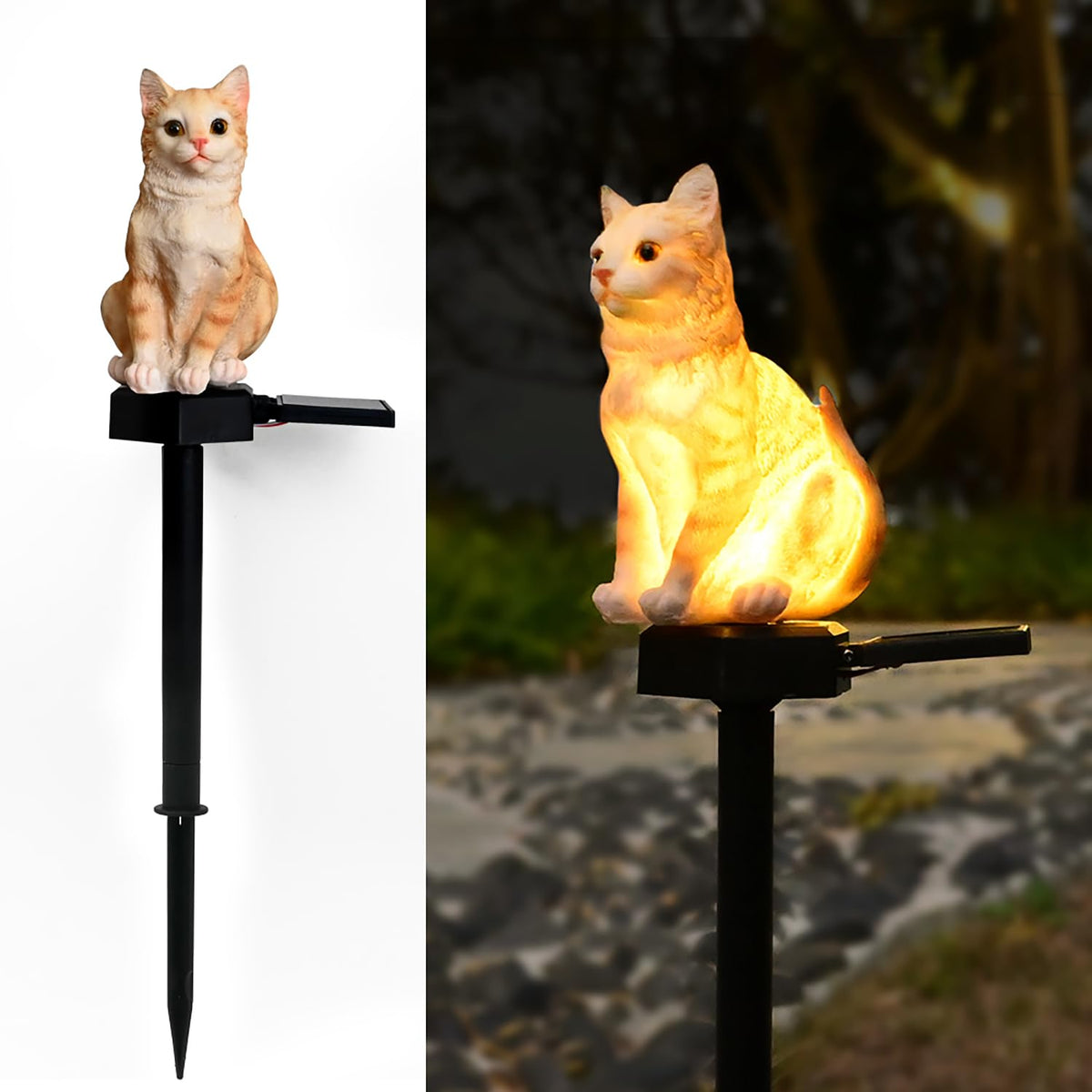 Cat Solar Light Garden Decor Kitty Yard Art Outdoor Statues Lawn Ornaments