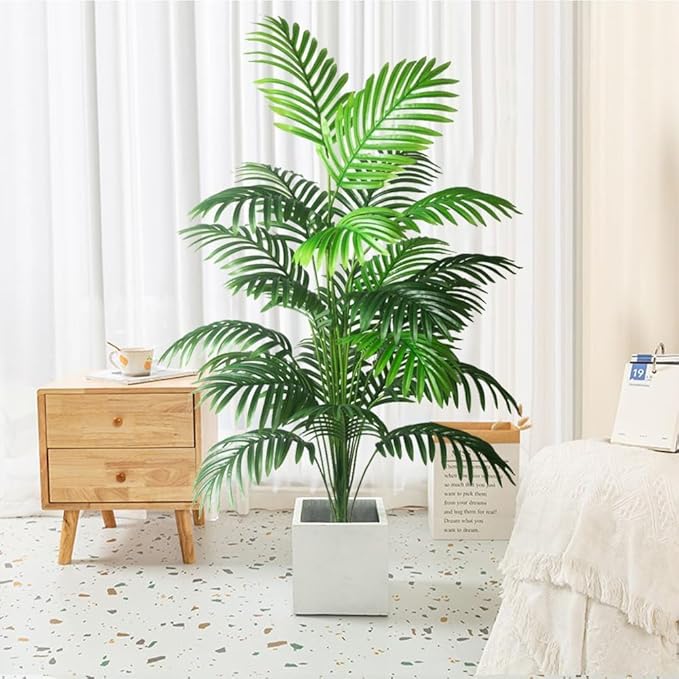 4ft 2pcs Large Artificial Plants Fake Palm Tree Tropical Palm Leaves Faux Palm Plants Tall Tree Indoor Real Touch Plastic Monstera Leaves for Home Garden Outdoor Office Decor (4ft/125cm-2pcs)