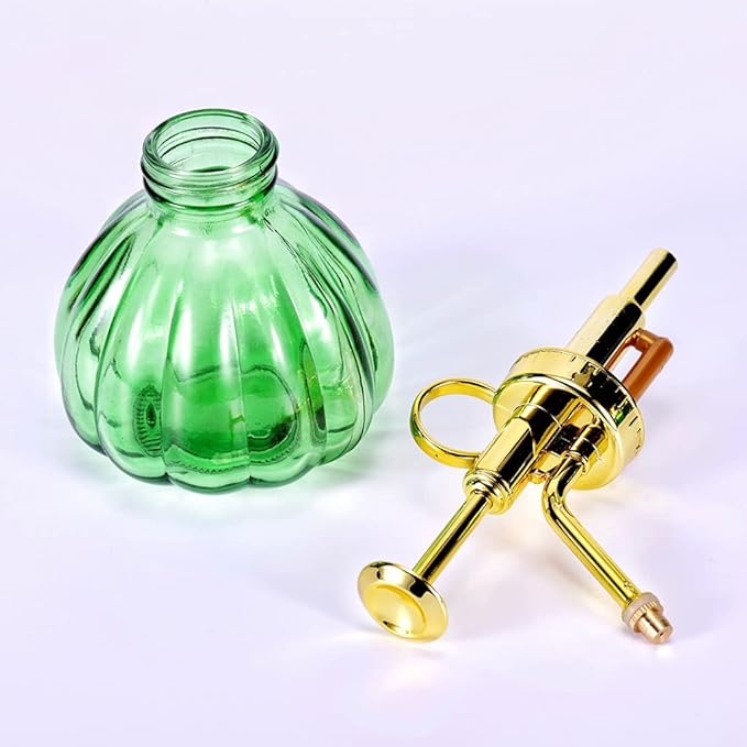 Glass Plant Mister Spray Bottle, 6.5" Green Glass Water Spray Bottle with Gold Top Pump Small Watering Can, Small Plant Sprayer Mister for Indoor Outdoor House, Green+Gold (Green+Gold C)