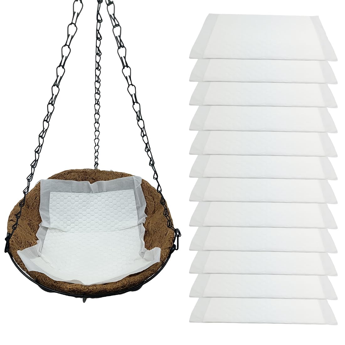 Hengengood 12Pack Self Watering Liners for Hanging Plants Basket,10 X 14” Plant Basket Insert Watering Devices Coconut Liner Auto Watering Mat for Outdoor Window Box Pot (12, White)