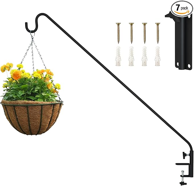 ERYTLLY Heavy Duty Deck Hook Wall Mounted Hook, Extensible and Adjustable Deck Hook with 2" Non Slip Horizontal Clamp for Hanging Bird Feeder, Plants, Suet Baskets,Wind Chimes,Lanterns and More