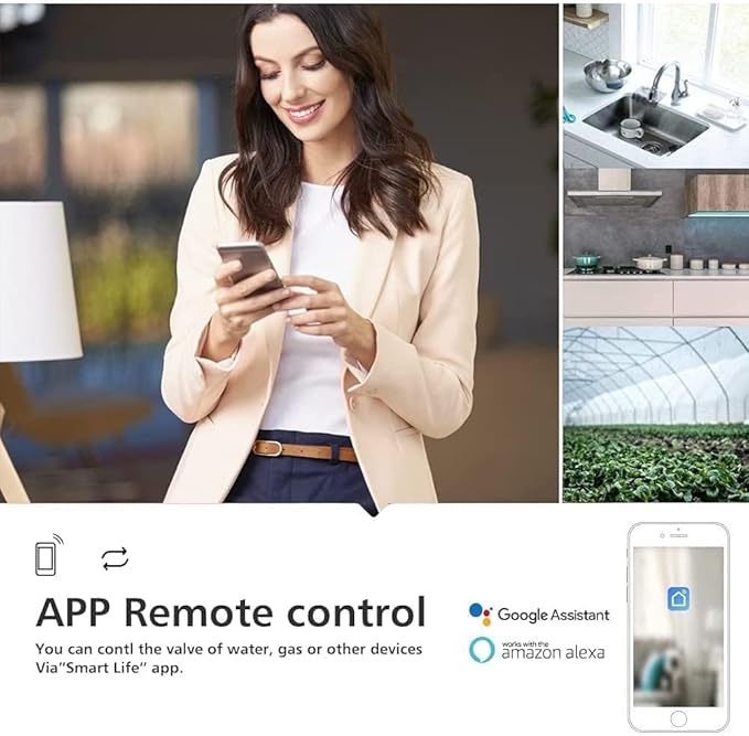 Smart WiFi Water Valve, APP Remote Control, Compatible with Alexa and Google Assistant, iOS/Android Apps, for Kitchen Gas Shutoff Valve, Farm Irrigation