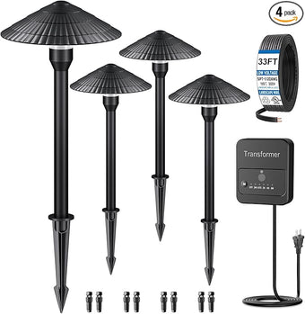 Landscape Lighting Pathway Lights 4 Pack, 5W Low Voltage LED Outdoor Garden Lights, Cast Aluminum with Acrylic Lens, IP66 Waterproof Yard Walkway Driveway Patio Path Lights, Transformer Cable Included