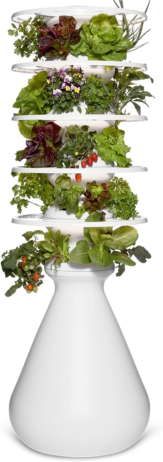 Farmstand Starter Kit with Glow Rings and 30 Seedling Credits | Family Hydroponic Growing System Kit | Vertical Garden Planter Tower | 5ft 5in Tall