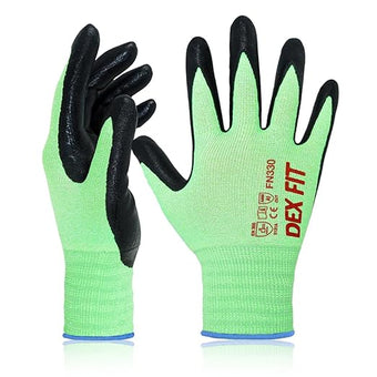 DEX FIT Nitrile Work Gloves FN330, 3 Pairs, 3D-Comfort Stretchy Fit, Firm Grip, Thin & Lightweight, Touch-Screen Compatible, Durable, Breathable & Cool, Machine Washable; Green XS (6)