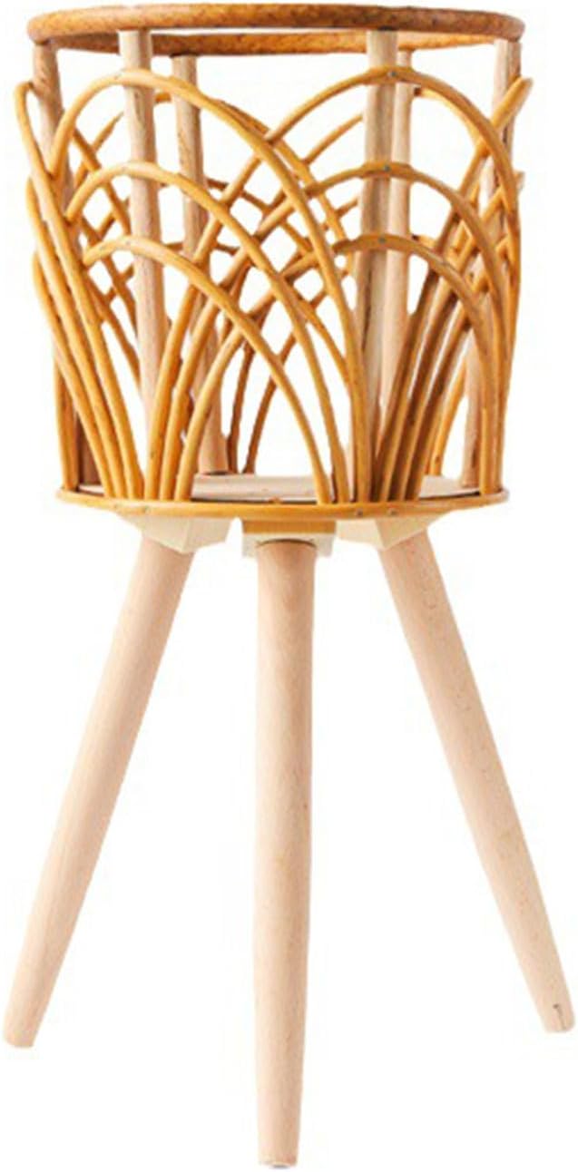 Rattan Plant Stand Woven Plant Stand Wooden Wicker Planter With Wooden Legs Rattan Plant Display Rack Decorations Indoor Flower Holder Handmade Stand Hollow Flower Rack