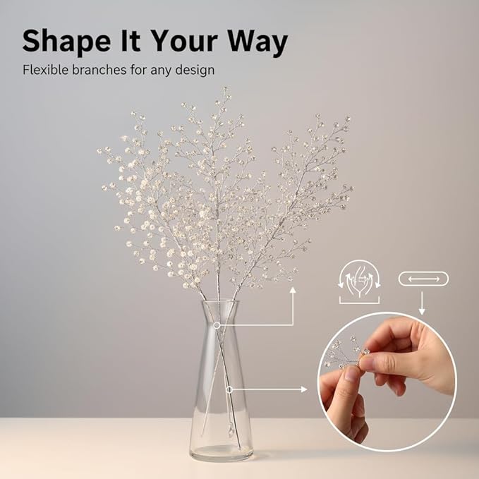 White Crystal Picks Sparkling Glitter Berry Stem Ornaments Festive Christmas Tree Crystal Decorations Vase Fillers Holiday & Wedding Party Decor(K112-silver,1pcs)