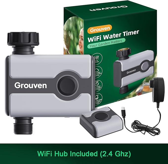 WiFi Sprinkler Timer Brass Inlet Water Timer for Outdoor Lawn & Garden APP Remote Control via 2.4Ghz WiFi and Bluetooth, Easy Faucet Installation, Smart Automatic Irrigation System