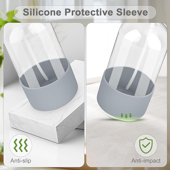 2 Pack Glass Spray Bottles with Silicone Sleeve, 16 oz Empty Refillable Containers with Adjustable Spray Nozzles, Spray Bottles for Hair, Cleaning Solutions and Plants Pink&Grey