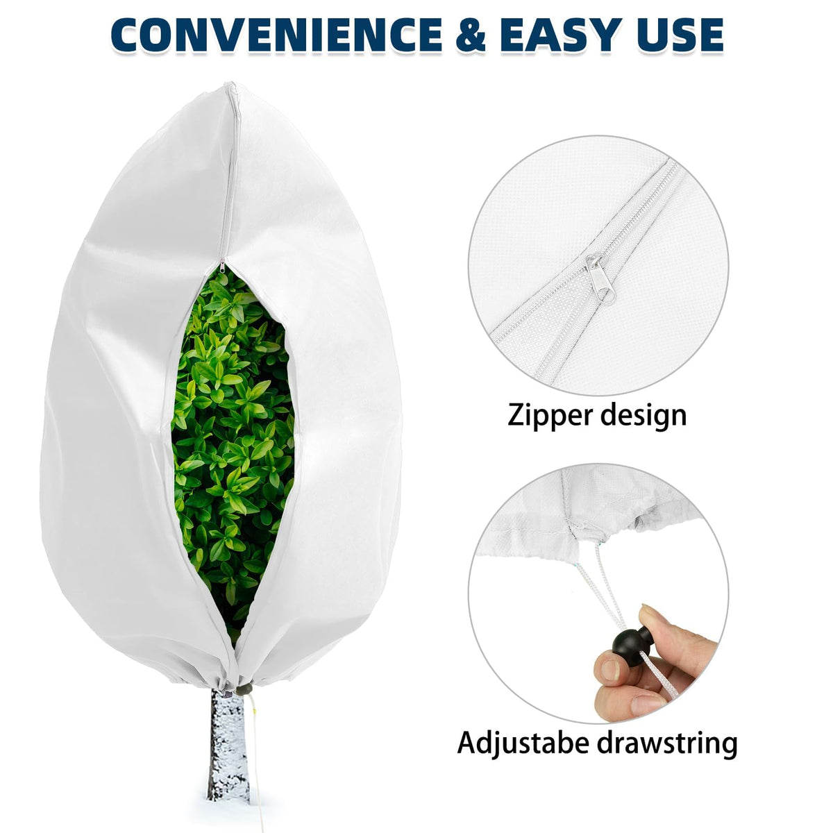 Homimp Plant Covers Freeze Protection, 4 Pack Frost Covers with Zipper Drawstring (31.5" x 47.3") Plant Protection Cover Bags for Outdoor Winter Frost Cold Weather Shrubs Trees Jacket Covers(White)