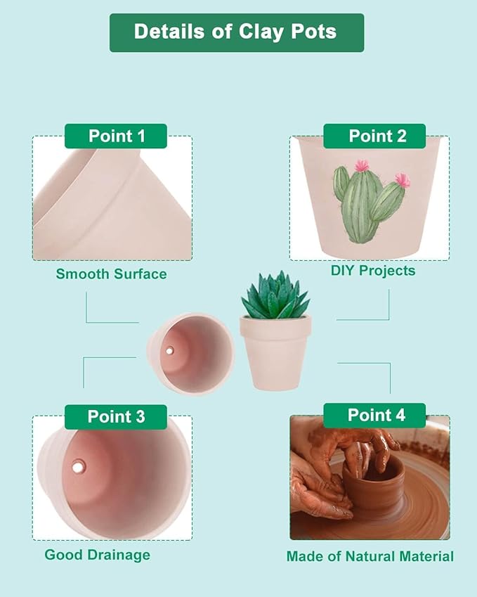 vensovo 48 Pcs Tiny Terracotta & Terra Cotta Pots with Drainage - Pink Small Mini Clay Ceramic Pottery Planter Ideal for Indoor/Outdoor Plants, Crafts, Wedding Favors, 2 Inch Outer Diameter