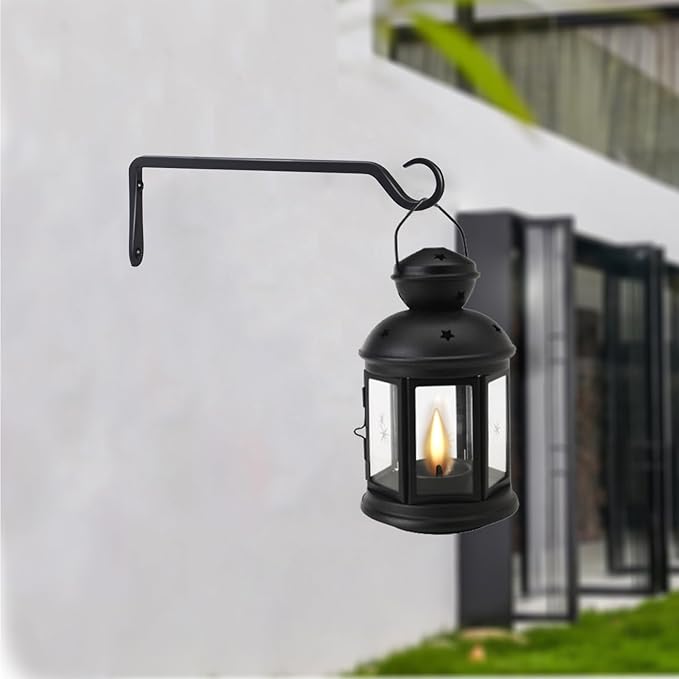 AILIN YELOKIE 2 Pack Premium Forged Wall Hook, Sturdy Hanging Plant Bracket, Elegant Hook for Bird Feeders, Planters, Lanterns, Wind Chimes Indoor Outdoor, Upgrade Black, 12 Inch