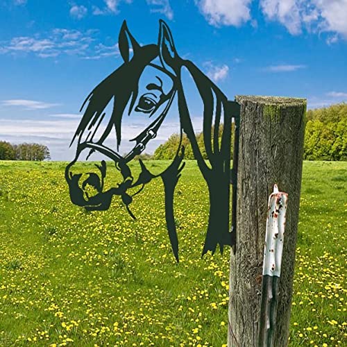 AOOLVY Farm Peeping Horse Metal Art Outdoor Decor Garden Yard Decoration