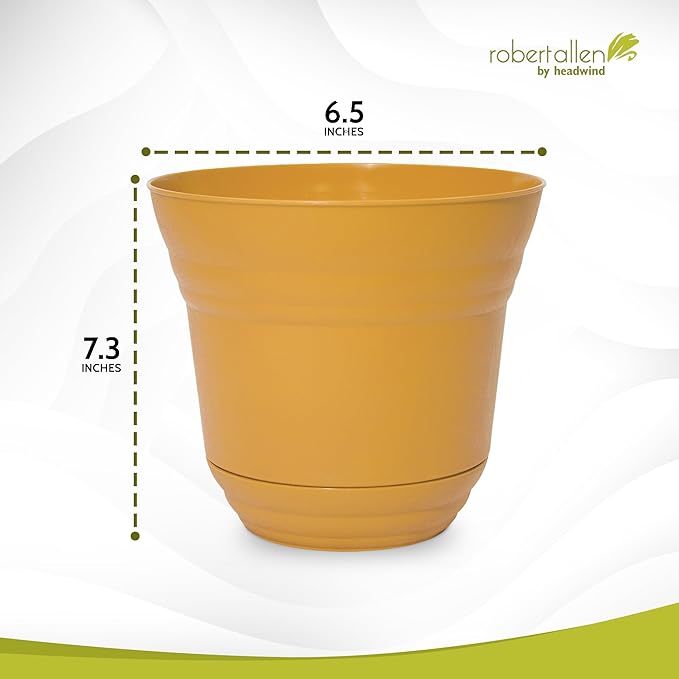 Headwind Traverse Planters – 7" 2 Pack Plastic Plant Pot in Harvest Yellow - Indoor & Outdoor Pots for Plants with Drainage - Decorative Plant Pot, Flower Pots Outdoor for Garden by Robert Allen