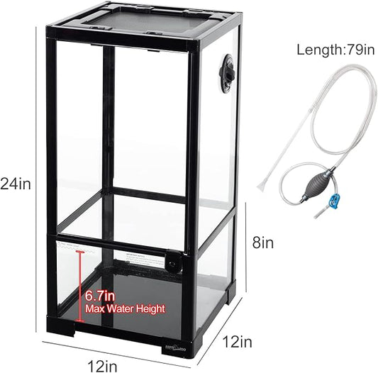 REPTIZOO 15 Gallon Full Glass Reptile Terrarium 12" x 12" x 24" Knock-Down Glass Tank and Siphon Gravel Cleaner Set, Small Habitat for Reptile Chameleon, Tree Frogs, Arboreal Geckos,Lizard