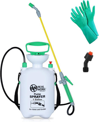 REALWORK 1-Gallon Handheld Tank Sprayer with Easy-Carry Shoulder Strap for Lawn, Garden, Yard, in Translucent White