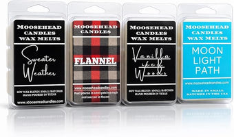 Moosehead Variety Pack Wax Melts – 4‑Pack Scents: Moonlight Path, Flannel, Sweater Weather & Iced Vanilla Woods – Highly Scented, Long‑Lasting Handmade Home Fragrance