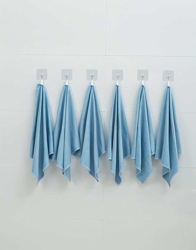 6 Pack Microfiber Glass Cleaning Cloth, 16 Inch X 16 Inch, Lint Free Quickly Clean Window, Glasses, Windshields, Mirrors, and Stainless Steel, Blue