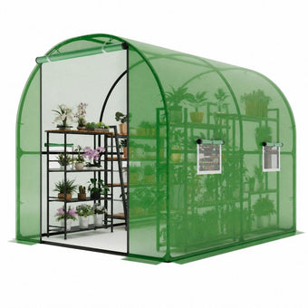 Patikuin Large Walk-in Tunnel Greenhouse, Heavy Duty Galvanized Steel Frame, Mesh Door & Windows, Roll-Up Zipper Door, UV-Protected PE Cover for Garden Plants, Green
