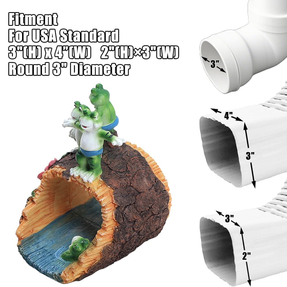 APX Frog Gutter Downspout Extensions, Decorative Splash Block Statue.