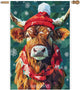 Highland Cow with Red Scarf and Hat Snowflake Christmas Garden Flag, 28x40 Inch Double Sided Linen Holiday Red Winter Farmhouse Yard Outdoor Decoration (4323)