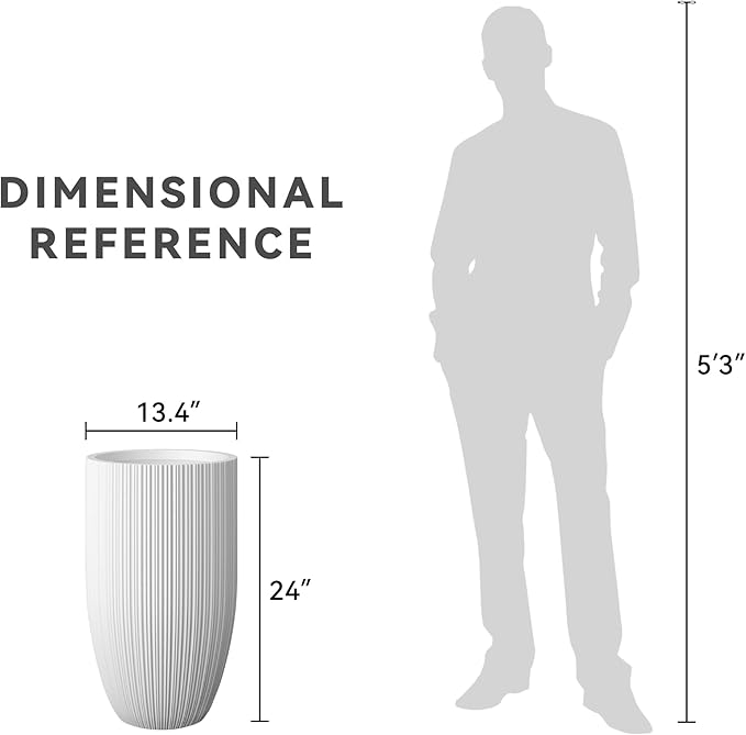 Kante 24 Inch Tall Round Concrete Planter, Large Indoor Outdoor Plant Pots with Drainage Hole and Rubber Plug, Modern Decorative Garden Pots for Home Patio Porch, Textured White