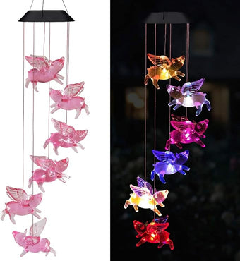 Solar Flying Pigs Wind Chimes Outdoor - Waterproof Solar Powered LED Changing Light Color Fly Pigs Mobile Romantic Wind-Bell for Home,Balcony,Party,Festival,Night Garden Decoration(Blackboard)