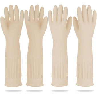 Mamison 2 Pairs Reusable Waterproof Household Dishwashing Cleaning Rubber Gloves, Non-Slip Kitchen Glove (Ivory, XL (Pack of 2))
