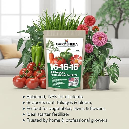 Gardenera 16-16-16 Premium All Purpose Professional Fertilizer - Lawn, Flower, Tree, Shrub & Vegetable Fertilizer (2 Quarts)