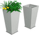 POOAMY Metal Planter 2 Pack, 15L x 15W x 30H, Heavy Duty Tall Planters for Outdoor Plants, Planters with Removable Insert Shelf, Large Planters with Drainage Holes for Porch, Patio, Grey