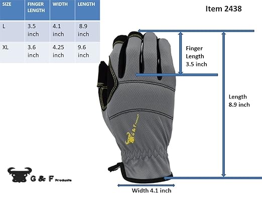 G & F Products unisex adult All Purpose Utility Work Gloves High Performance Mechanics Gloves assorted colors 3 Pair Value Pack, Black, Grey, Blue, X-Large Pack of US