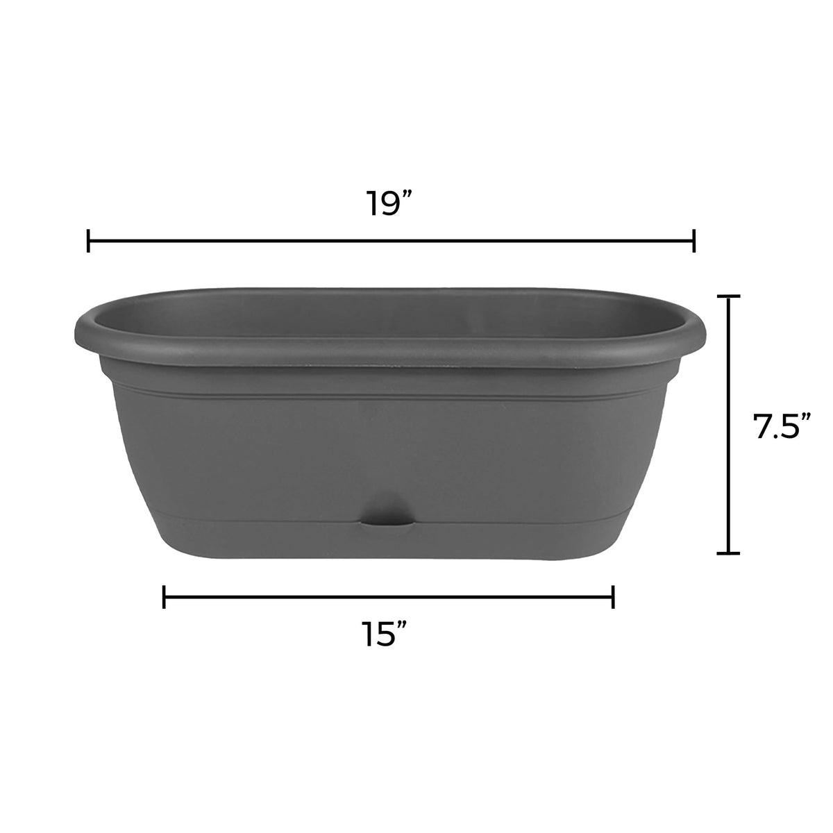 Bloem: Lucca Self Watering Window Box Planter: 18" - Charcoal Gray - Durable Long Lasting Plastic Pot, Indoor Outdoor Use, Gardening, 2.5 Gal Capacity