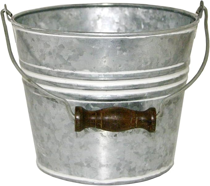 Headwind Vintage Collection - 6 Inch Galvanized w/White Wash Banded Planter with Handles – Galvanized Bucket Planter - Decorative Small Planters for Indoor Plants & Outdoor Use by Robert Allen