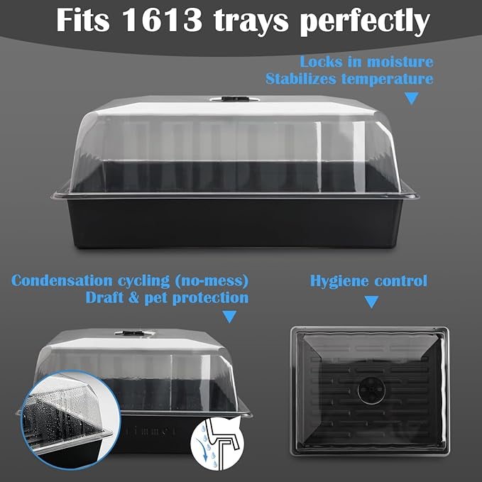 10-Pack Leak-Proof Humidity Domes, Plastic Clear Seed Starter Dome, Seed Starter Tray Covers Humidifying and Insulating for Greenhouse Germination and Garden Growing (16"×13", 4" Height)