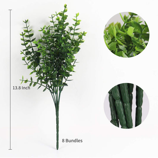 RECUTMS 8Pcs Artificial Eucalyptus Fake Greenery Boxwood Stems Green Plants