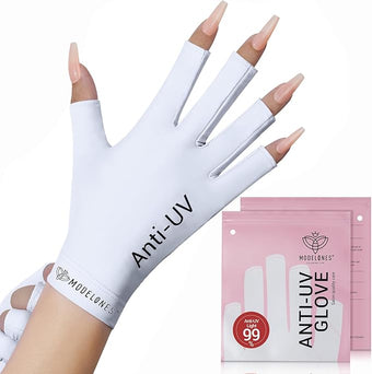 Modelones Premium UPF99+ UV Protection Fingerless Gloves for Gel Manicures, UV/LED Gel Nail Lamp, Nail Art Skin Care, Hand Protection (White)
