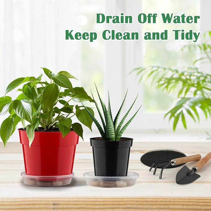 20 Pack 6 Inch Plant Pots, Thickened Plastic Flower Pots with 20 Pcs Water Collecting Trays, 20 Soil Block Mesh Pads, Red