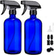 16oz Glass Spray Bottles,2-Pack Refillable Empty Spray Bottl for Cleaning, Hair Care, Plants - Adjustable Nozzl - Blue