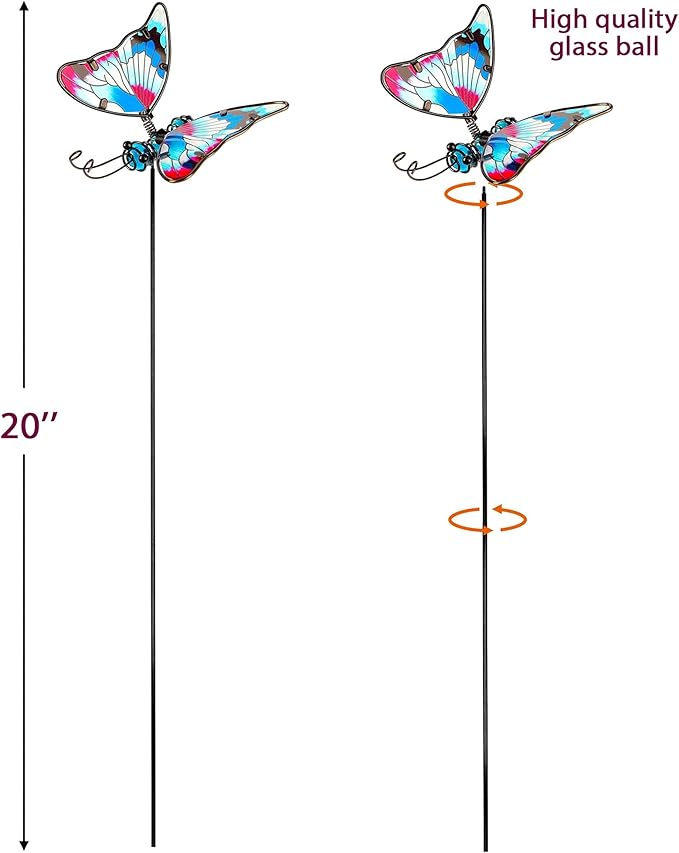 Juegoal Set of 3 Butterfly Garden Stake Decor, 20 Inch Colorful Butterflies Stakes, Glass & Metal Yard Art Ornaments for Mom, Mothers Day Ideal Gifts, Outdoor Lawn Pathway Patio Plant Pot, Flower Bed