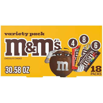 M&M'S Milk Chocolate Candy, Variety Pack, Full Size, Pack of 18 Bulk Candy Chocolate