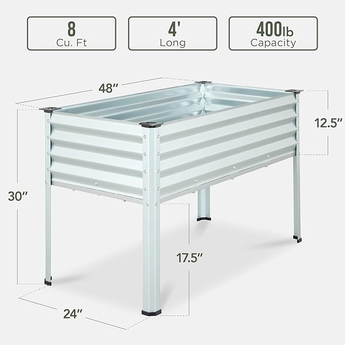 Best Choice Products 48x24x30in Galvanized Raised Garden Bed, Metal Elevated Planter Box, Vegetable Garden for Backyard, Patio, Balcony - Silver