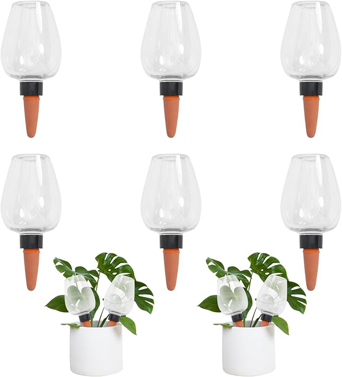 6pack Plant Self Watering Globes, Plastic Water Bulbs Top Fill, 12.3 oz Plant Watering Devices System Slow Release Terracotta, Water Spikes Stakes for Indoor (Clear-6pack)
