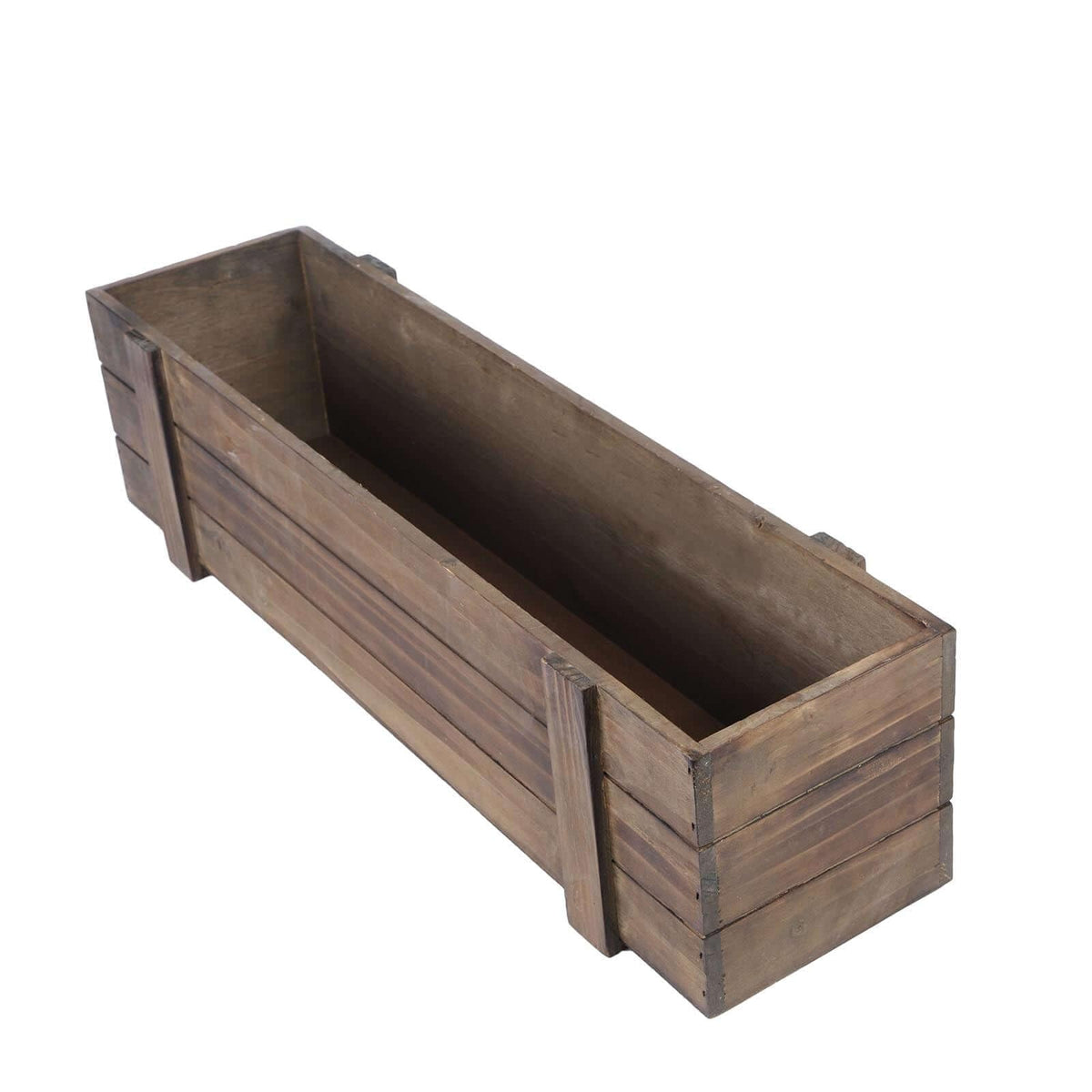 Efavormart 24"x6" Smoked Brown Rectangle Wood Planter Box with Plastic Liner, DIY Rustic Wooden Window Box for Wedding Table Centerpieces and Farmhouse Party Decor