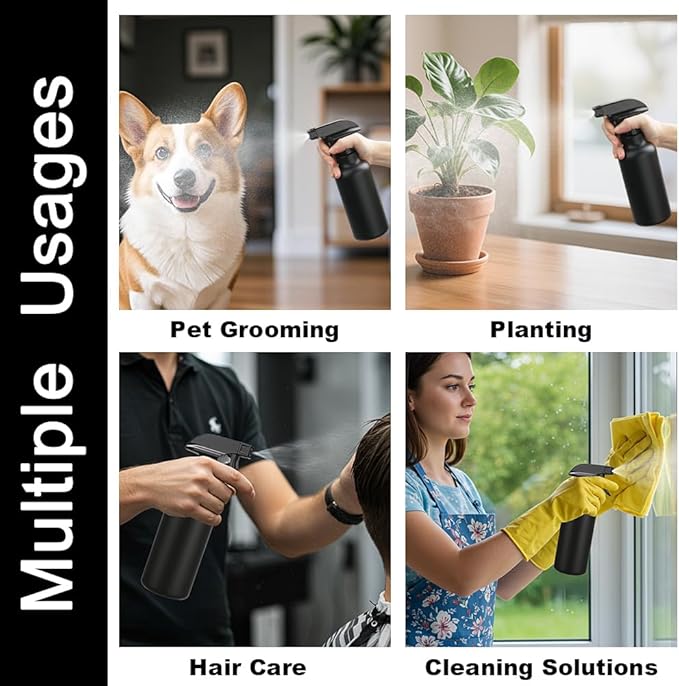 Spray Bottles Plastic Spray Bottle for Hair Mist/Stream Heavy Duty Empty Spray Bottles for Cleaning Solutions, Plants, Cooking (16.9oz-Black)
