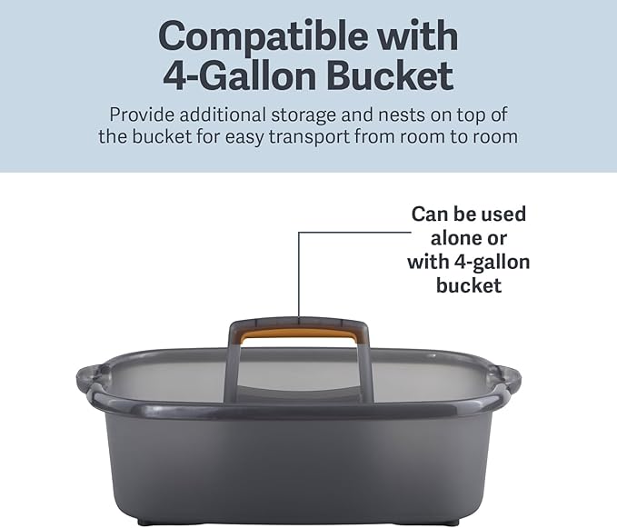 Casabella Plastic Multipurpose Cleaning Storage Caddy with Handle, 1.85 Gallon, Gray and Orange