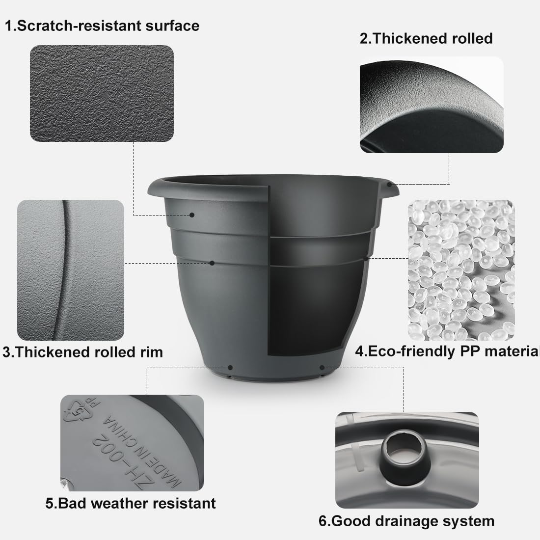 RooTrimmer 3 Pack 16 Inch Rolling Large Plant Pots