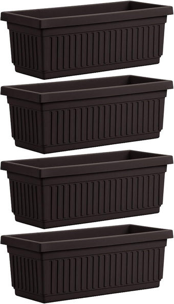HC Companies 24 Inch Long Fluted Plastic Venetian Garden Window Container Planter Box for Flowers, Vegetables, or Succulents, Black (4 Pack)